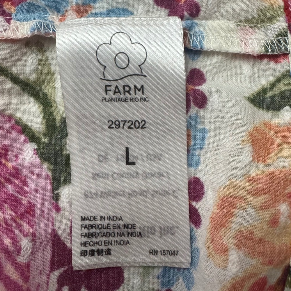 Farm Rio Womens Top Large Floral Swiss Dot Blouse Multi Color Boho Pom Poms - Picture 9 of 11